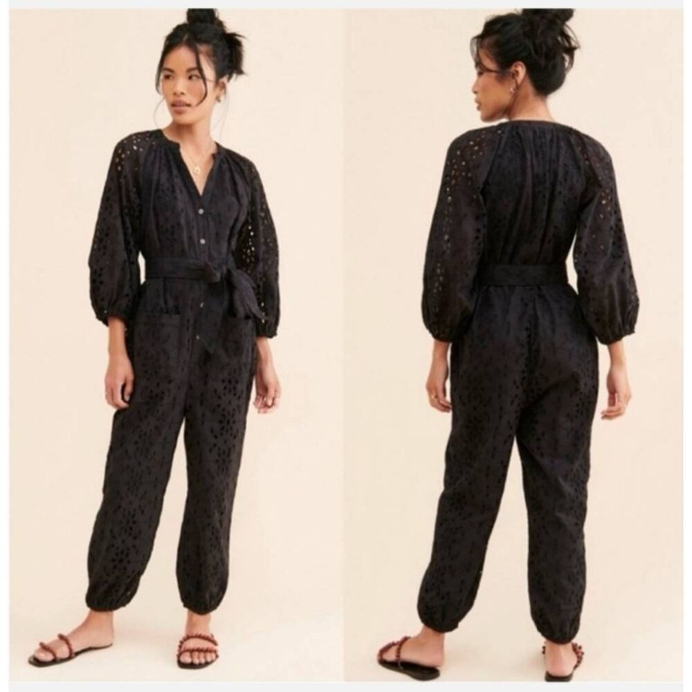Cleobella Penelope Black Eyelet Jumpsuit Size Small